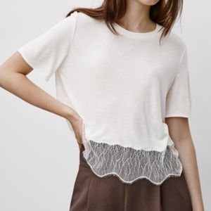 Wilfred Aritzia White T Shirt With Lace Trim